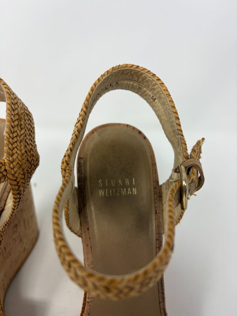 Stuart Weitzman Minx espadrille wedge sandals 9 cork straw ankle strap heeled - Picture 5 of 14